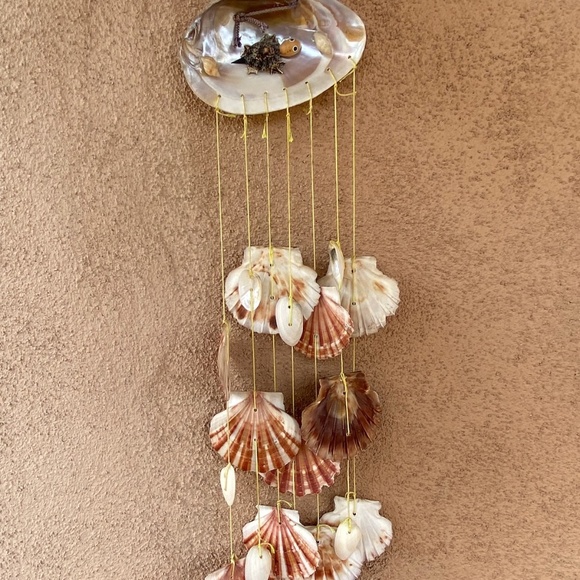 VTG 1970s Hanging Shell Art Mobile Wind Chime 21" Long - Picture 1 of 9